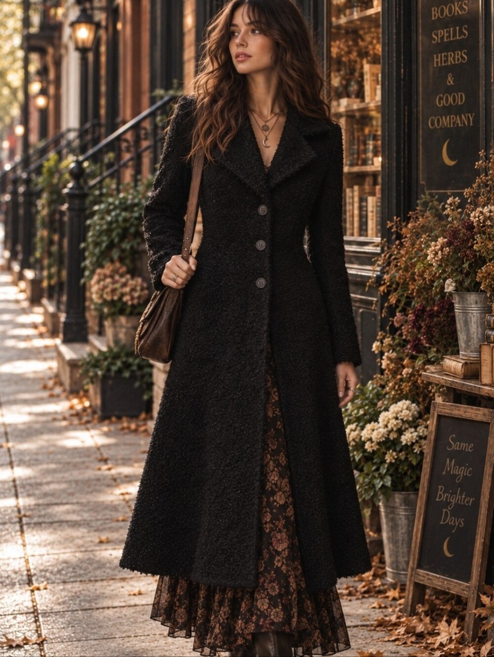 Vintage Plactical Magic Black Long Teddy Knit Faux-Fur Three Button Closure Coat
